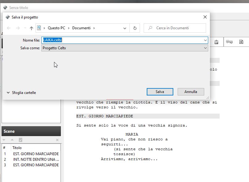 CeltX sceneggiatura cortometraggio salvataggio