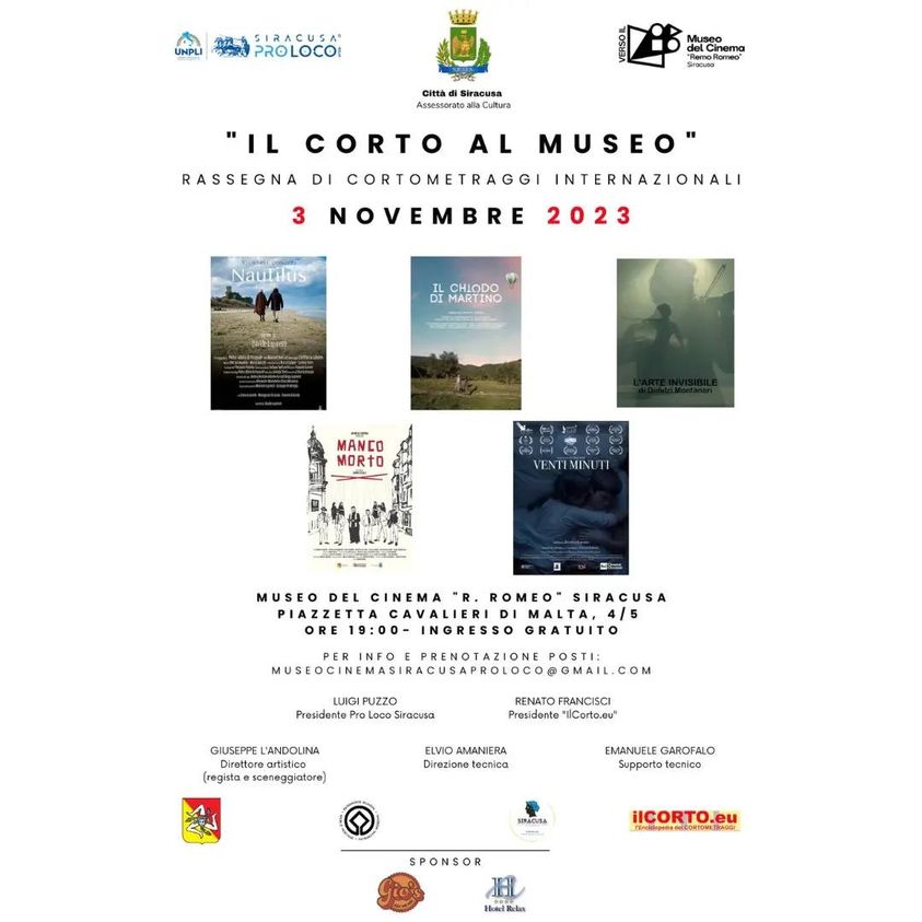 Cortometraggi 3 novembre ilcorto.eu al Museo del Cinema Siracusa