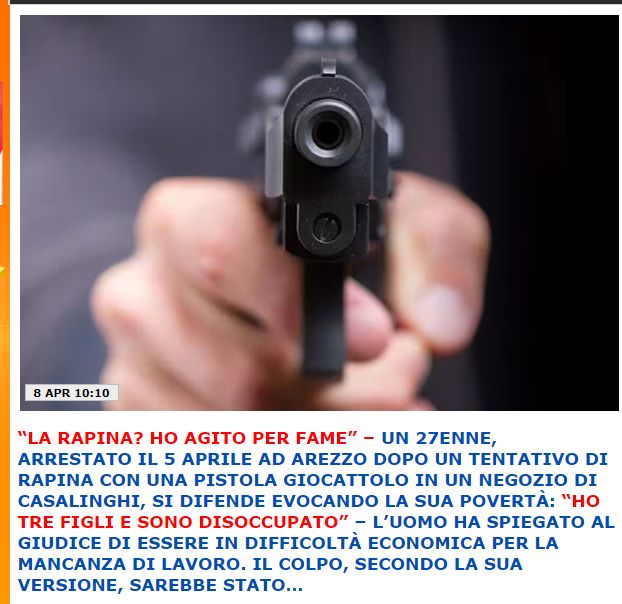 rapina fame disoccupato figli lavoro polizia